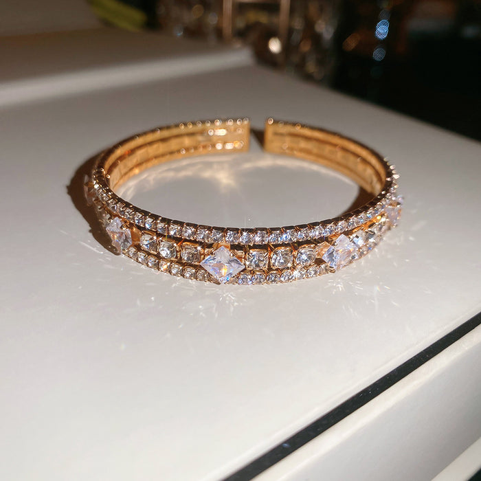Crystal Open Cuff Bangles Pearl Multi Strand Bracelet
