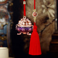Jeweled Treasure Bowl Car Hangers in Red Gold and Purple with Red Tassels view 3