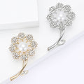 Crystal Dandelion Metal Brooch with Pearl Center in Silver and Gold view 1