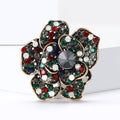 Layered Flower Brooch With Multicolor Round Crystals and Gray Center view 2