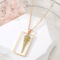 Gold Tone Rectangular Resin Pressed Flower Pendant Necklaces in Seven Designs view 10