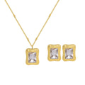 Square Clear Zircon Pendant Necklace and Stud Earrings Set view 5