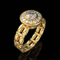 Gold Chain Link Band Round Halo Clear CZ Center Ring view 3