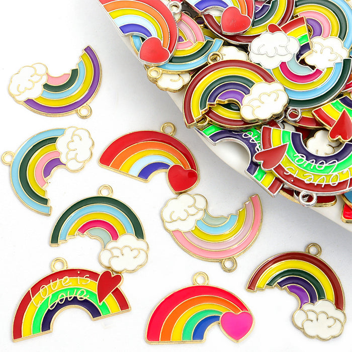 Rainbow and Heart Enamel Charms in Eight Color Combinations