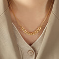 Thick Cuban Center Link Necklace Thin Chain Gold Steel Tone view 7