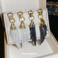 Black Chain Tassel Drop Earrings with Crystal Accents view 4