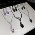 Rhinestone Heart Pendant Necklace Earring Set 3 Colors view 1