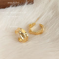 Gold Geometric Hollow Square Hoop Earrings Wave Edge view 4