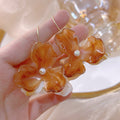 Orange Cream Petal Double Flower Long Hook Earrings view 4
