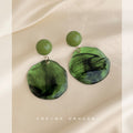 Blue And Green Mottled Resin Disc Drop Earrings In Two Colors view 7