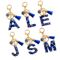 Blue Mosaic Resin Letter Keychain With Rhinestone Evil Eye Charm view 5