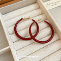 Red Enamel Slim Round Hoop Earrings in Two Shades Jewelry view 4