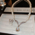 Pearl Crystal Necklace and Drop Earring Jewelry Set view 2
