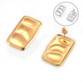 Gold Steel Square Ruched Texture Stud Earrings Pair view 5