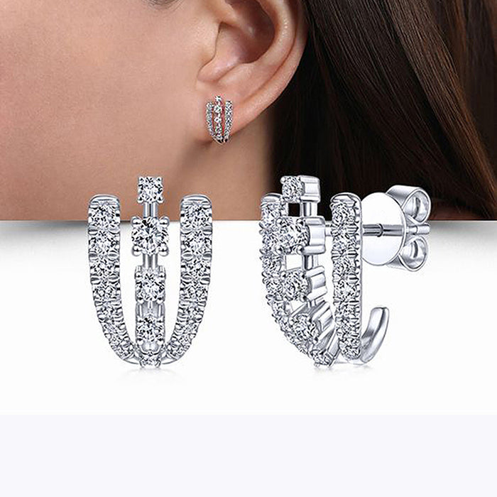 Silver Clear CZ Double U Curve Stud Earrings Alloy