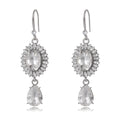 Silver Tone Oval Crystal Teardrop Openwork Crystal Four Designs Metal Dangle Earrings view 1