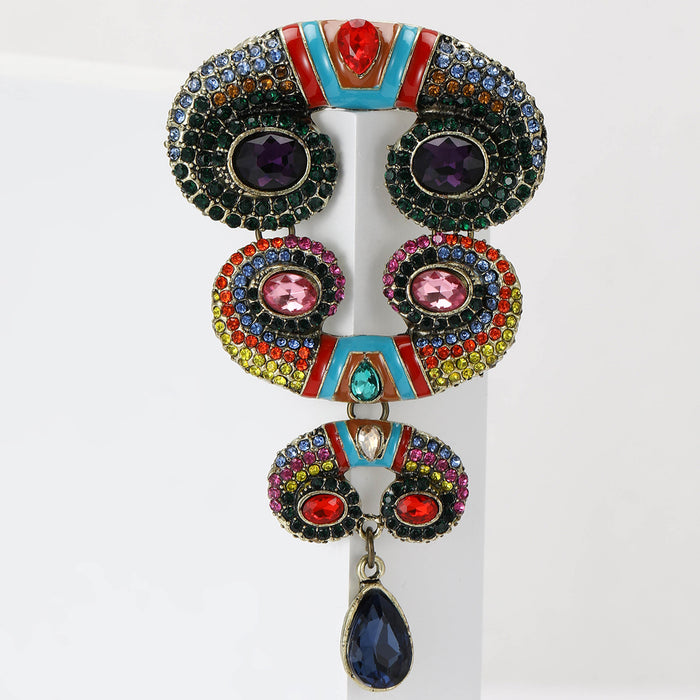 Multicolor Rhinestone Bull Horn Brooch Enamel Drop Pin