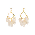 White Translucent Petal Cluster Gold Hoop Earrings view 5