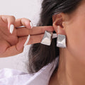 Gold Steel Rectangular Concave Convex Stud Earrings Pair view 3