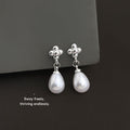 Silver-Tone Flower Stud Teardrop Pearl Drop Earrings view 4