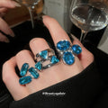 Geometric Triple Stone Open Rings Pink Blue Gray Nine Styles view 2