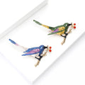 Long Tail Bird Brooch on Branch With Red Berries in Two Colors view 3