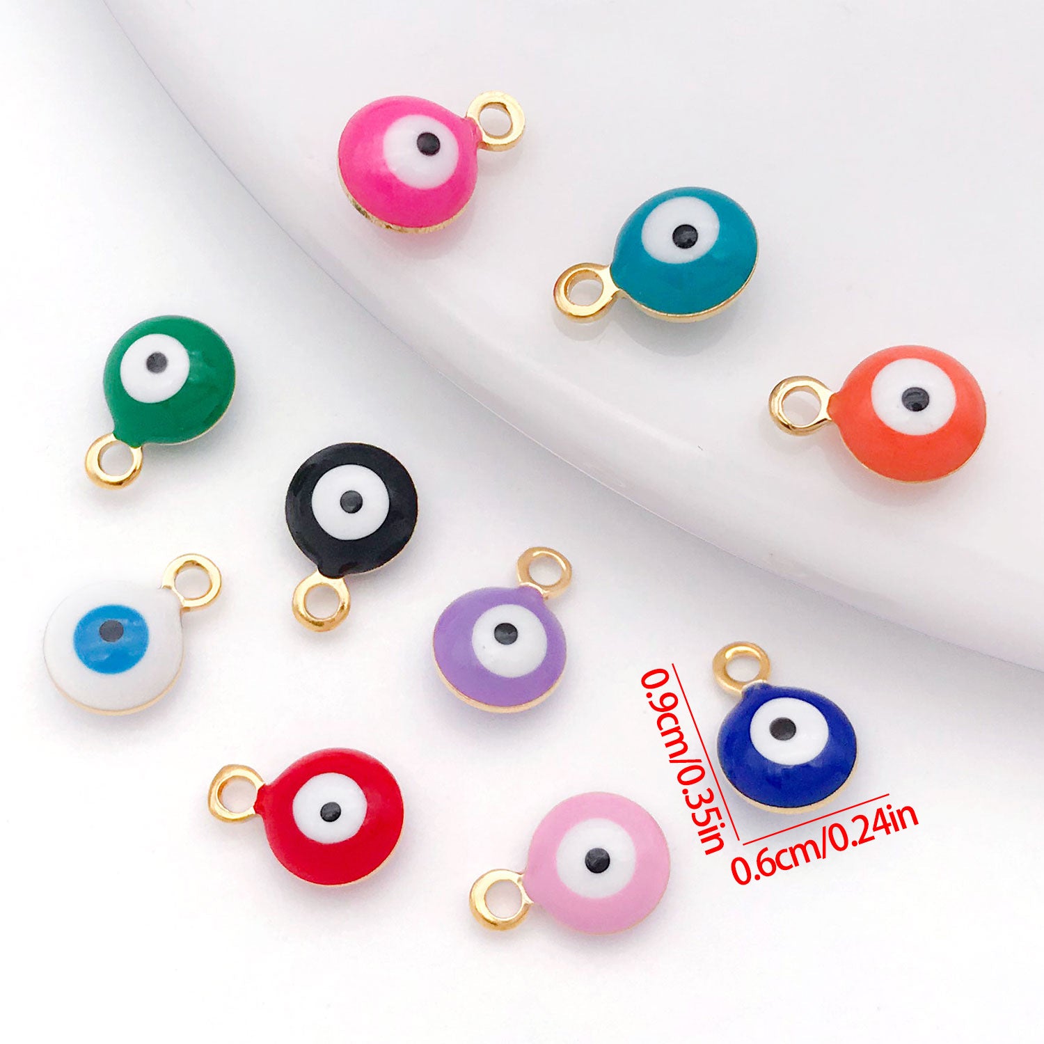 Gold Stainless Steel Round Turkish Evil Eye Charm Pendant for DIY Earrings Necklace Jewelry
