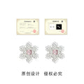 Silver Filigree Flower Stud Earrings Pink Cat Eye Centers view 3