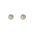 Gold-Tone Pearl Stud Earrings with Clear Pavé Halo view 5