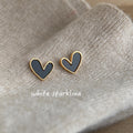 Gold Tone Heart Stud Earrings In Black And White Enamel view 4