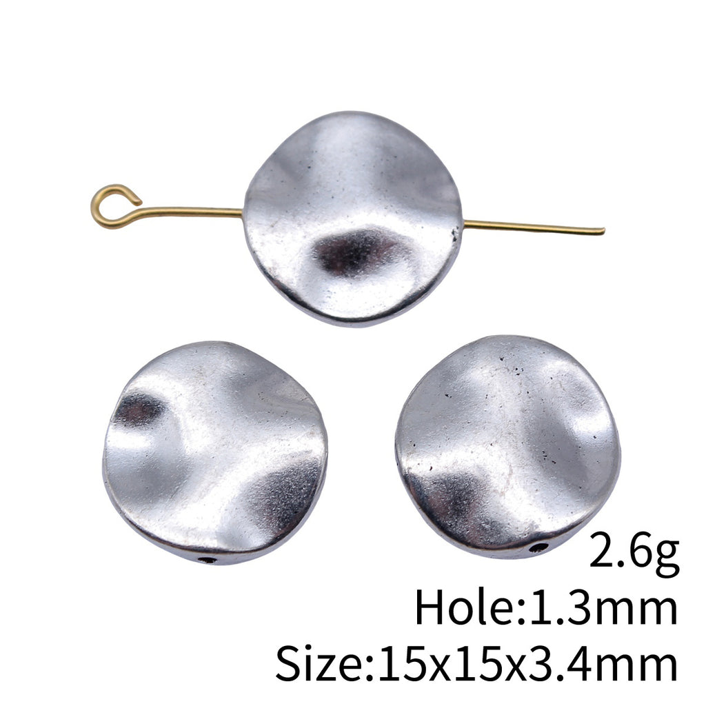 15x15x3.4mm 2.6g Antique Silver Zinc Alloy Round Loose Metal Beads with Small Hole for Bracelet Making