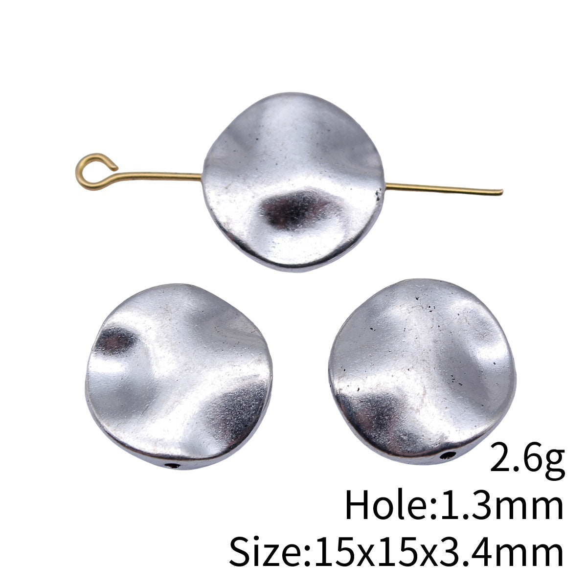 15x15x3.4mm 2.6g Antique Silver Zinc Alloy Round Loose Metal Beads with Small Hole for Bracelet Making