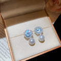 Blue Crystal Star and Pearl Stud Earrings in Two Designs view 6