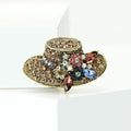 Rhinestone Sun Hat Brooch Multicolor Flower Antique Silver Gold view 4