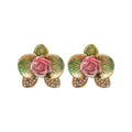 Colorful Flower Cluster Stud Earrings With Gold Tone Details view 5