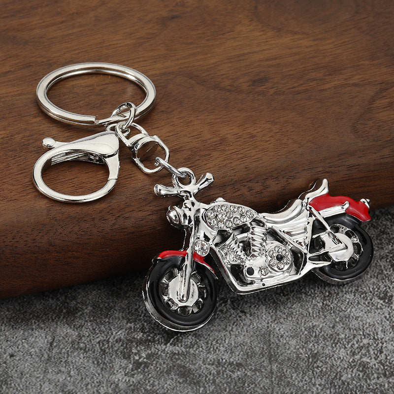 Rhinestone Motorcycle Keychain Metal Biker Key Ring for Men