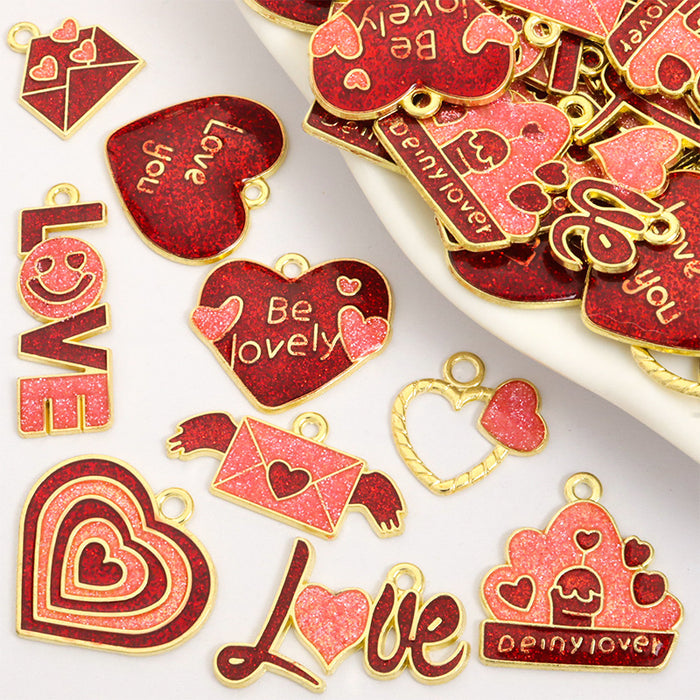 Red Love Letter and Heart Enamel Charm Collection for Jewelry Making