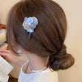 Resin Flower Pearl Center Duckbill Hair Clips Gray Green view 4