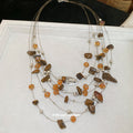 Multi Strand Brown Stone Crystal Silver Bead Necklace Set view 2