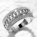 Silver-Tone Cuban Chain Finger Ring With Pave Cubic Zirconia view 1
