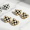 Black White Checkered Heart Stud Earrings Gold Steel Enamel view 4