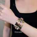 Silver Wide Open Cuff Bracelets Three Square Crystals Five Colors view 4