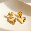 Double Heart Drop Earrings in Four Metal Tone Combinations view 3