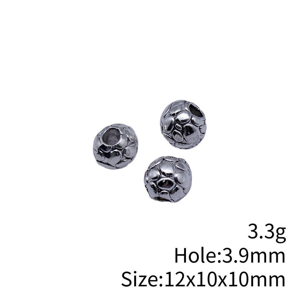 12x10x10mm 3.3g Antique Silver Zinc Alloy Polka Dot Round Large Hole Spacer Beads for Bracelet Making