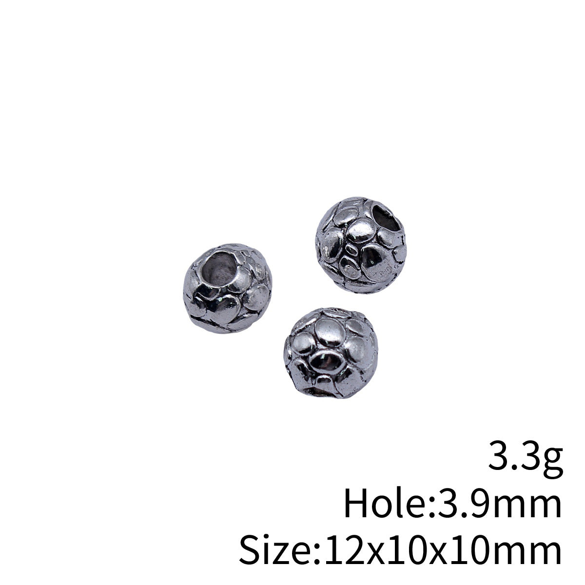 12x10x10mm 3.3g Antique Silver Zinc Alloy Polka Dot Round Large Hole Spacer Beads for Bracelet Making