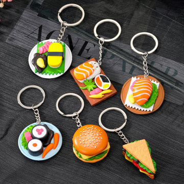 Realistic Miniature Fast Food and Sushi Split Ring Keychains