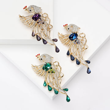 Crystal Phoenix Brooch in Purple Green or Blue Dangle Pin
