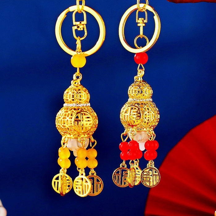 Illuminated Double Gourd Keychains With Coin and Bead Tassels