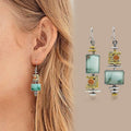 Silver Tone Asymmetric Green Geometric Dangle Earrings view 2