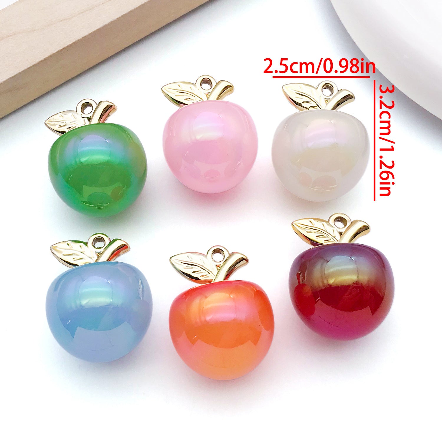 UV Iridescent Acrylic 3D Apple Charm Pendant for DIY Bracelet Necklace Keychain